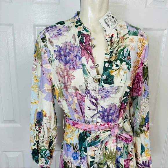 ZARA mini dress BELTED FLORAL button up dress or tunic top simply CHIC BOHO M - Picture 3 of 15